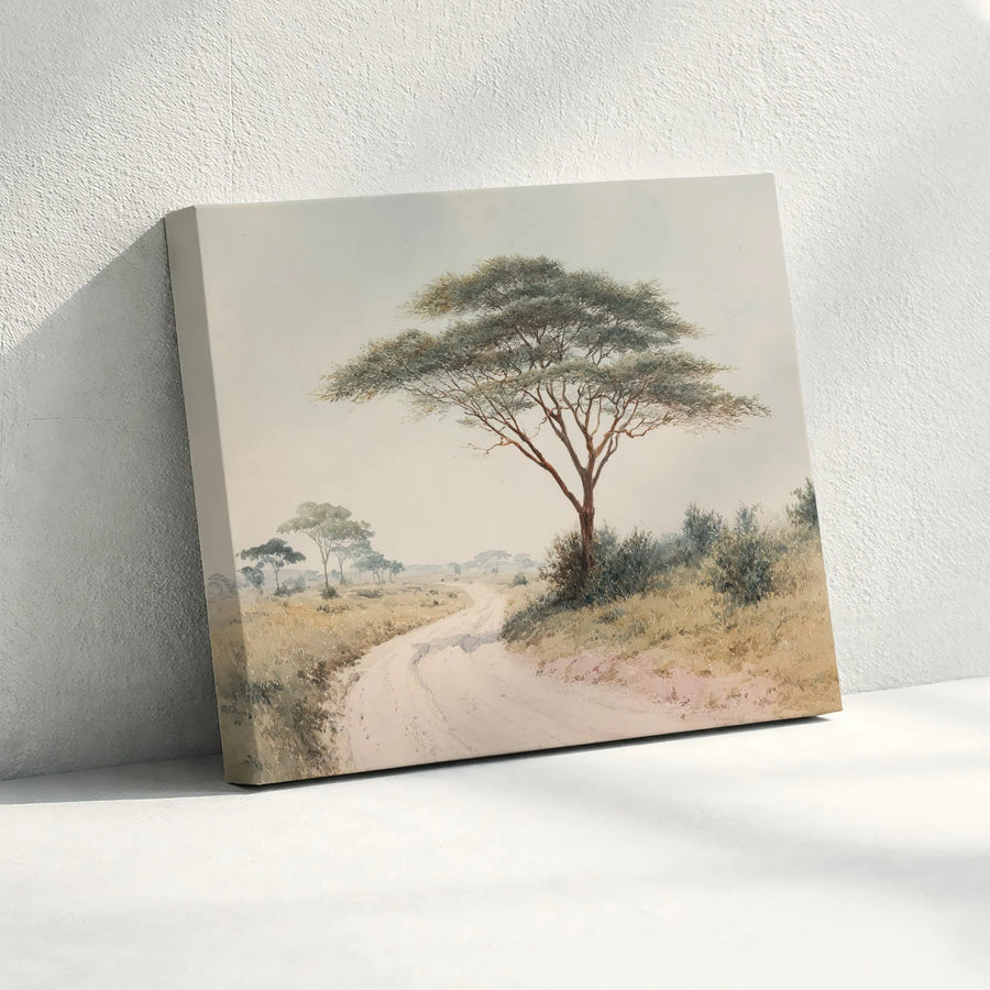 African Savanna Landscape Canvas | Watercolor Acacia Tree Art | Premium Gallery Wrapped Wall Decor | Minimalist Nature Print Gift for Home Office