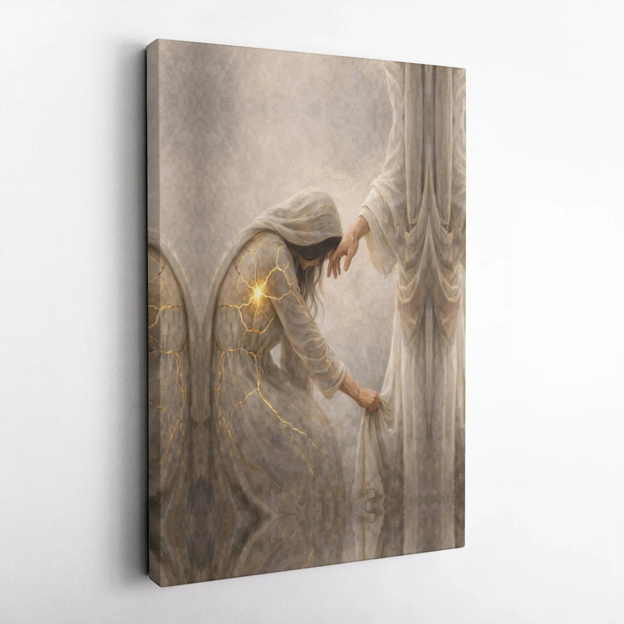 Jesus Healing a Broken Woman Canvas Print | Spiritual Kintsugi Style Art | Premium Gallery Wrapped Canvas | Inspirational Christian Home Decor Gift