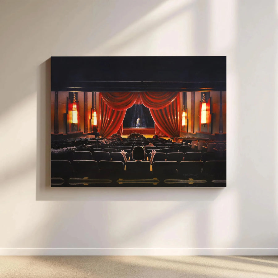 Surreal Movie Theater Canvas Print | Lone Audience Member Art | Gallery Quality 1.25-Inch Wrap | Cinematic Wall Decor for Cinema Buffs