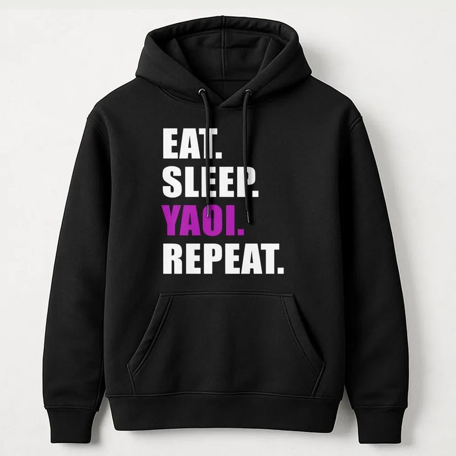 Eat Sleep Yaoi Repeat Hoodie | Funny Anime Manga Graphic Print | Premium Soft Cotton Blend | Otaku Aesthetic Gift for Anime Lovers