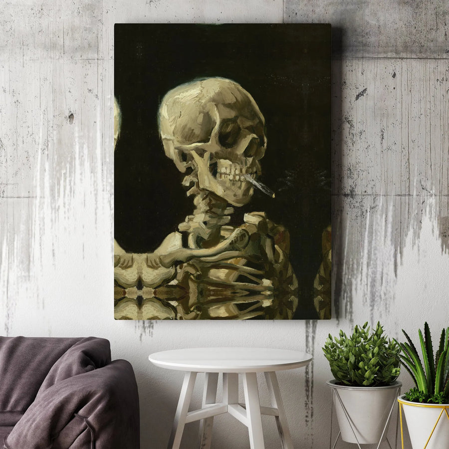 Vincent Van Gogh Skull With Burning Cigarette Canvas | Classic Fine Art Reproduction | 1.25-Inch Gallery Quality Wrap | Museum Decor Gift For Art Lovers
