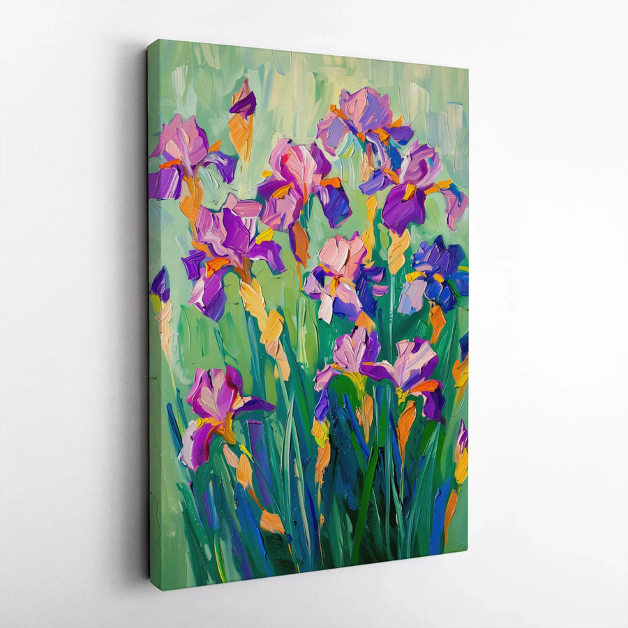 Purple Iris Impasto Canvas Print | Textured Floral Oil Painting Style | Premium Gallery Wrap 1.25" Profile | Modern Botanical Home Decor Gift