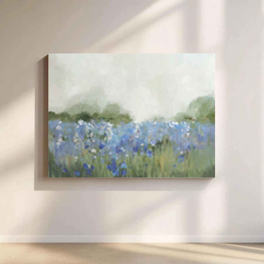 Wildflower Field Canvas Wall Art | Impressionist Blue Floral Painting in Sage Green | Premium Canvas Print | Modern Farmhouse Living Room Decor Gift