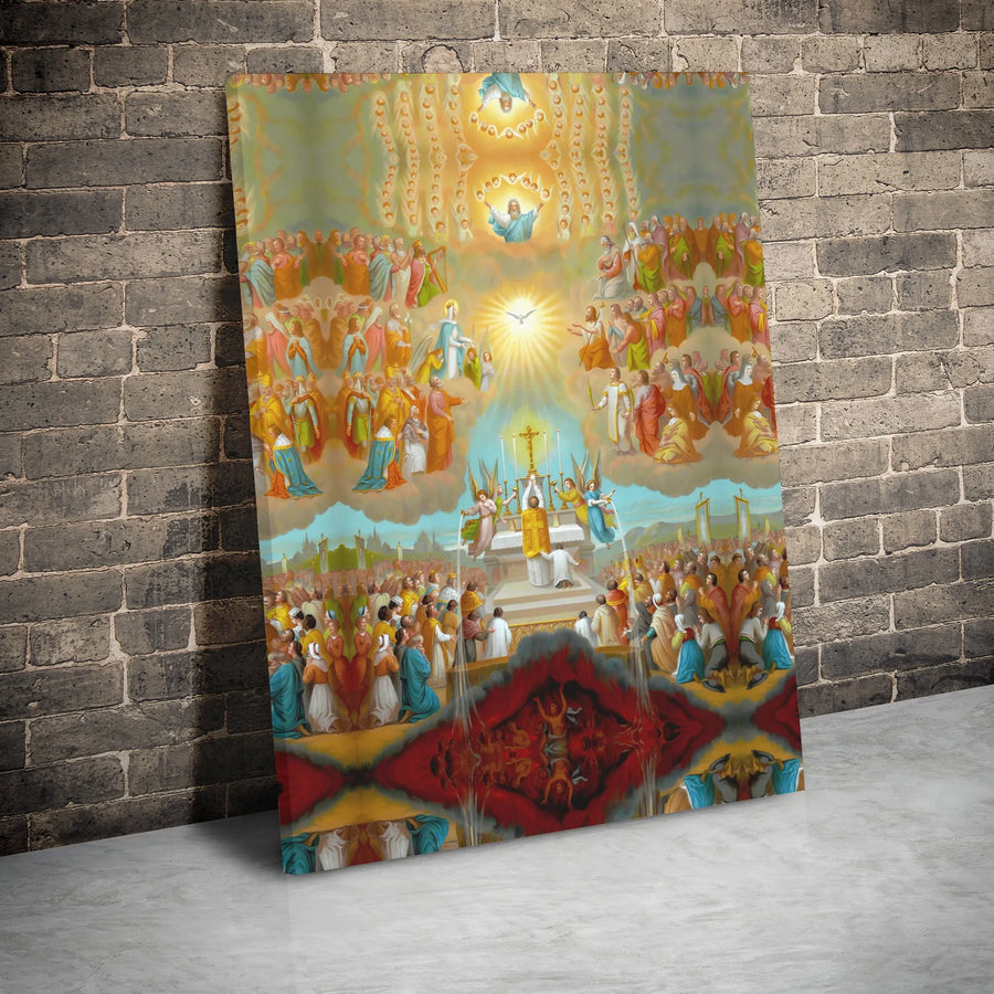 Communion of Saints Wall Art | Heavenly Mass Religious Canvas | Gallery-Wrapped Premium Decor | Catholic Gift for Home or Church