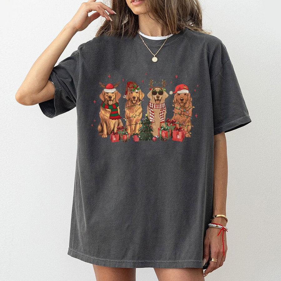 Golden Retriever Christmas T-Shirt | Festive Dog Mom Graphic Tee | Premium 100% Cotton Shirt | Unique Holiday Gift for Dog Lovers