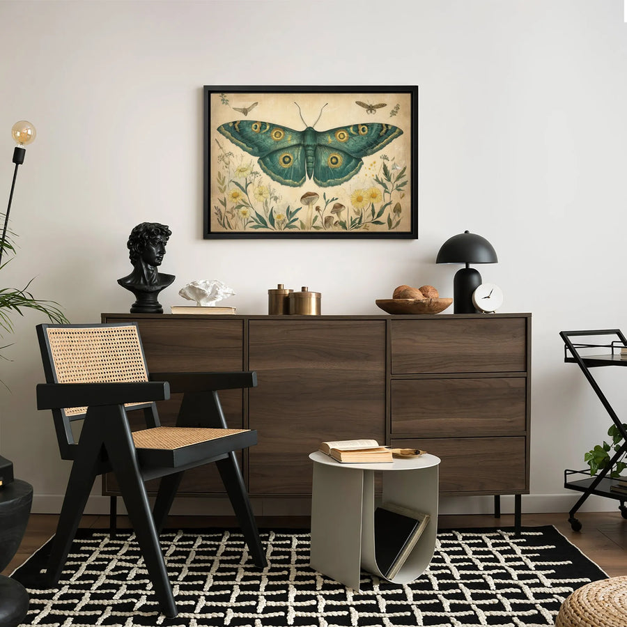 Emperor Moth Canvas Wall Art | Vintage Botanical Mushroom Illustration | Premium Gallery Wrapped Print | Nature Lover Home Decor Gift