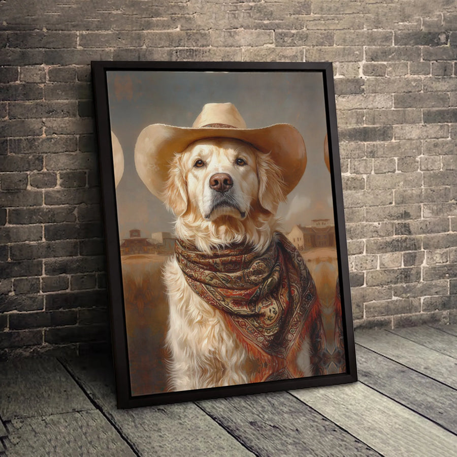 Golden Retriever Cowboy Canvas Print | Western Dog Portrait Wall Art | Premium Gallery-Wrapped Decor | Gift for Dog Lovers & Ranch Home