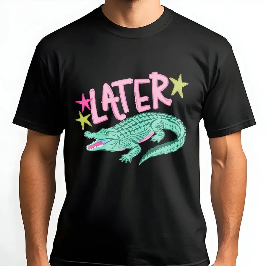 Later Gator T-Shirt | Funny Retro Alligator Graphic Tee | Soft 100% Cotton | Summer Vacation Gift for Women
