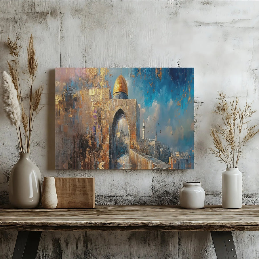 Jerusalem Wall Art | Dome Of The Rock Abstract Canvas | Premium Gallery-Wrapped Print | Islamic Home Decor & Spiritual Gift