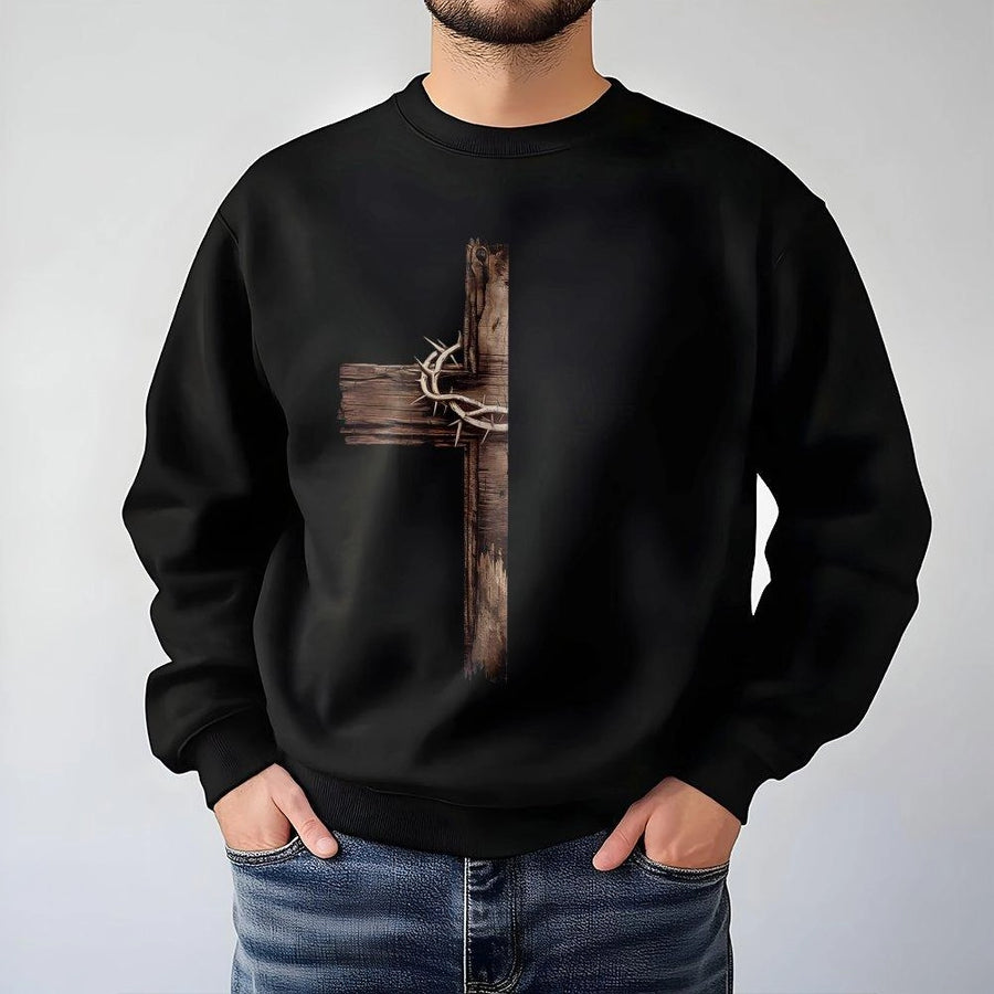 For God So Loved The World John 3:16 Sweatshirt | Rustic Wooden Cross Graphic | Premium Cotton Blend | Christian Faith Gift for Men and Women