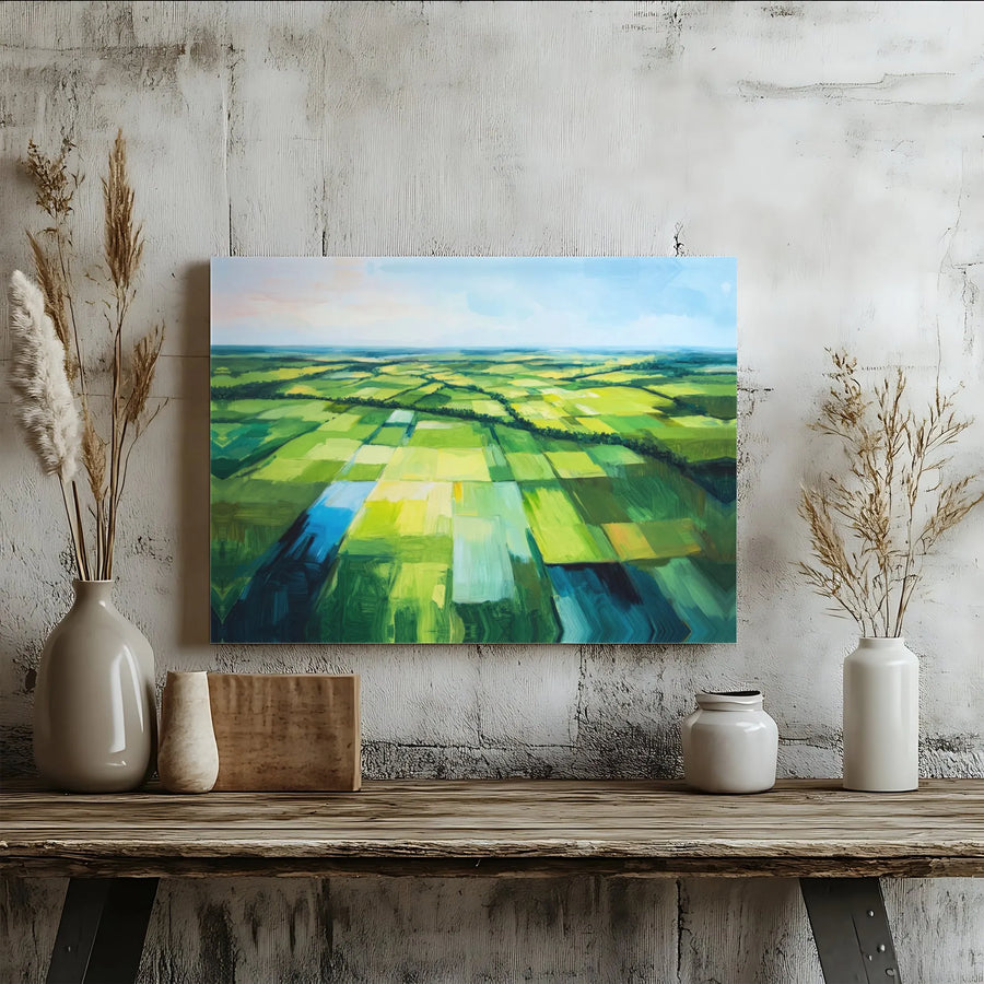 Aerial Farmland Canvas Wall Art | Green Landscape Patchwork Print | Premium Gallery-Wrapped Decor | Nature Lover Living Room Gift