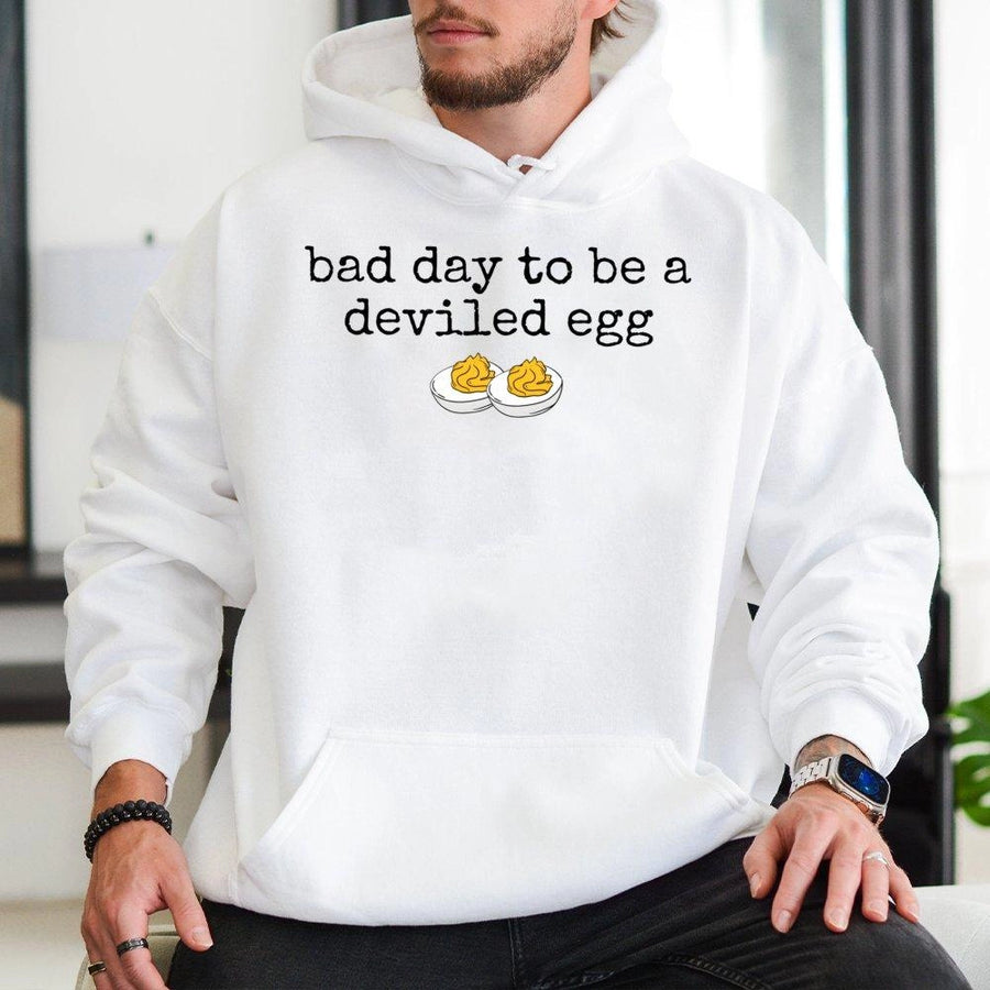 Bad Day To Be A Deviled Egg Hoodie | Funny Thanksgiving Food Humor | Premium Cotton-Blend Pullover | Sarcastic Gift For Foodies