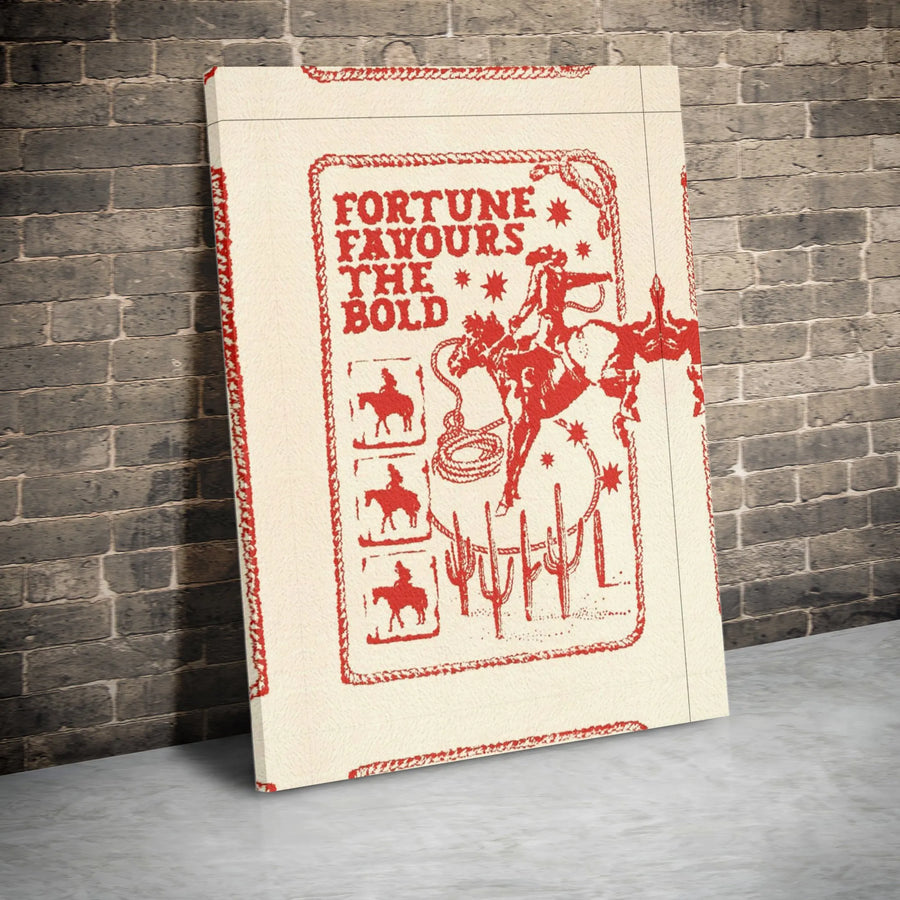 Western Wall Art Canvas | Fortune Favours The Bold Rodeo Print | Premium Gallery Wrapped Canvas | Southwestern Home Decor Collector's Gift