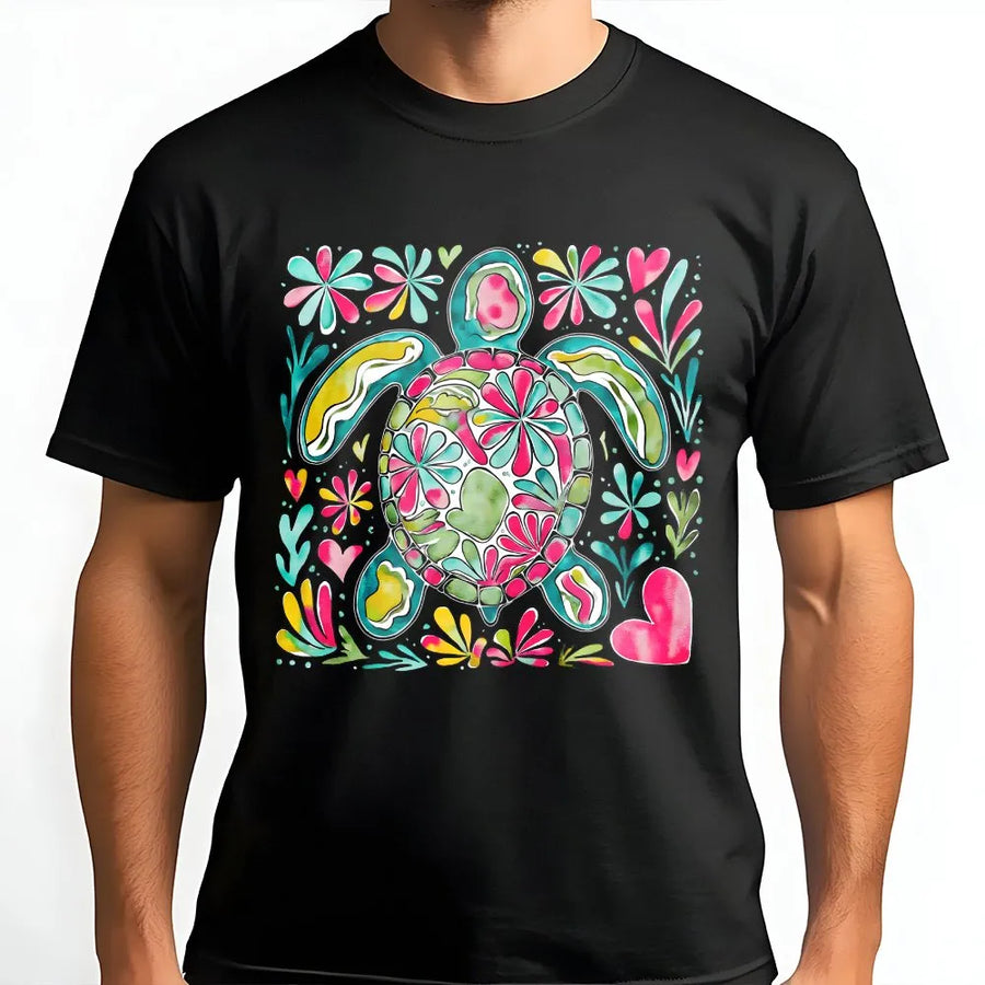 Boho Sea Turtle T-Shirt | Colorful Floral Ocean Art Design | Premium Soft Cotton Graphic Tee | Summer Beach Gift for Women and Sea Life Lovers