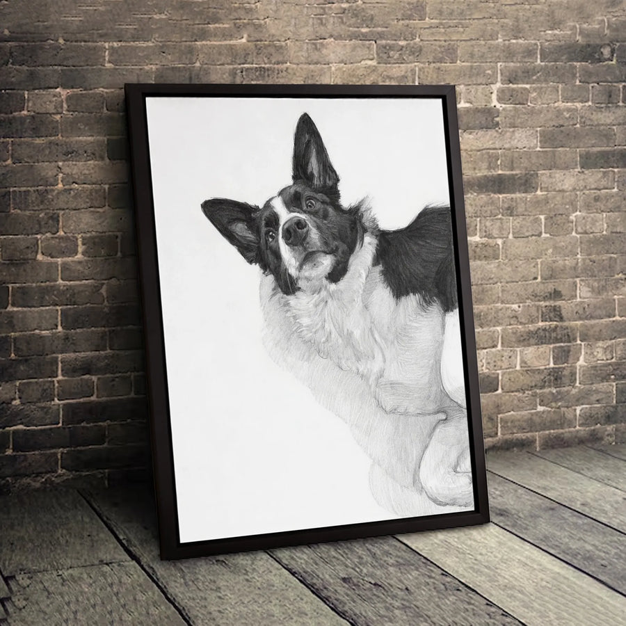 Border Collie Wall Art | Peeking Dog Pencil Sketch Print | Gallery-Quality Canvas | Dog Lover Gift For Home Office Decor