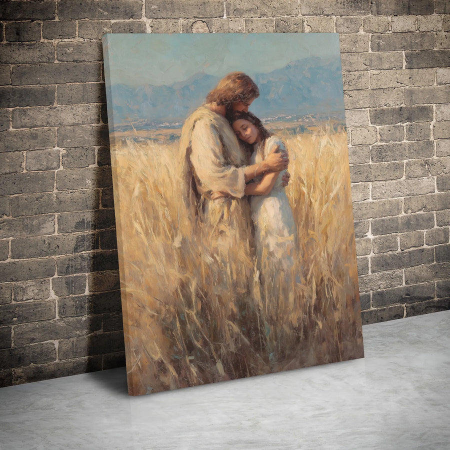 Jesus and Woman Canvas Print | Comforting Religious Wall Art | Premium Gallery Wrap | Christian Home Decor Gift for Believers