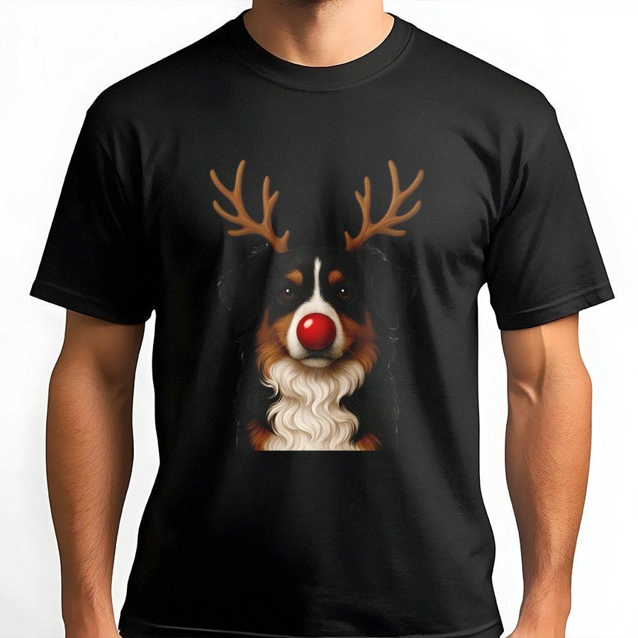 Bernese Mountain Dog Christmas T-Shirt | Reindeer Antlers Graphic | Premium 100% Cotton | Cute Xmas Gift For Dog Lovers
