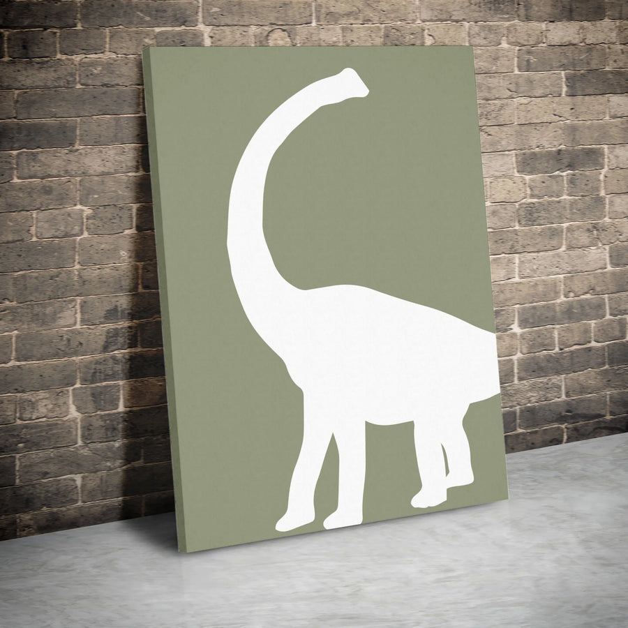 Minimalist Brachiosaurus Canvas Print | Sage Green Dinosaur Silhouette Wall Art | Premium Gallery-Wrapped Decor | Nursery or Kids Room Gift