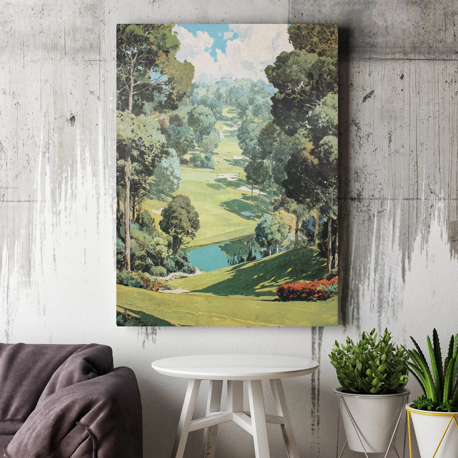 Vintage Golf Course Canvas Wall Art | Classic Golf Landscape Painting | Premium Gallery Canvas | Gift for Golfer, Office & Man Cave Decor