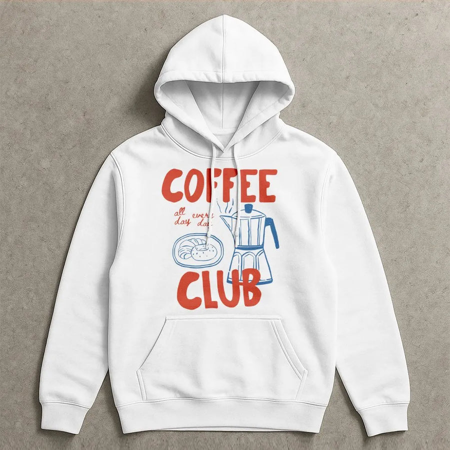 Coffee Club Hoodie | Moka Pot & Pastry Graphic | Premium Cotton Blend | Gift For Coffee Lovers & Baristas