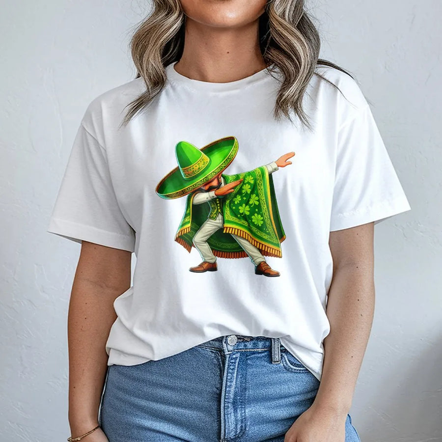 St. Patrick's Day Dabbing Mexican T-Shirt | Funny Sombrero Shamrock Poncho Graphic | Premium Soft Cotton | Irish-Mexican Heritage Gift For Him & Her