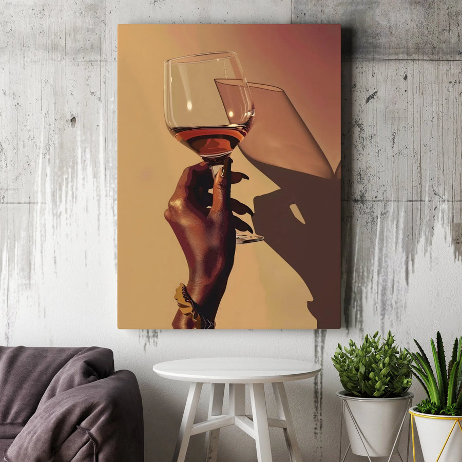 Black Woman Wine Art Canvas Print | Modern Minimalist Wall Art | Premium Gallery Wrapped Canvas | Living Room & Home Bar Decor Gift for Her