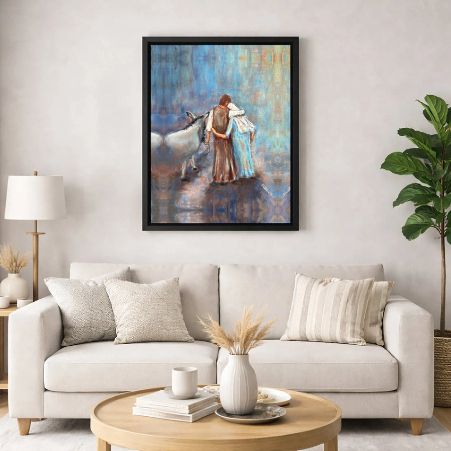 Joseph and Mary Journey to Bethlehem Canvas | Religious Christmas Art Print | 1.25-Inch Gallery Wrapped Wall Decor | Christian Home Gift