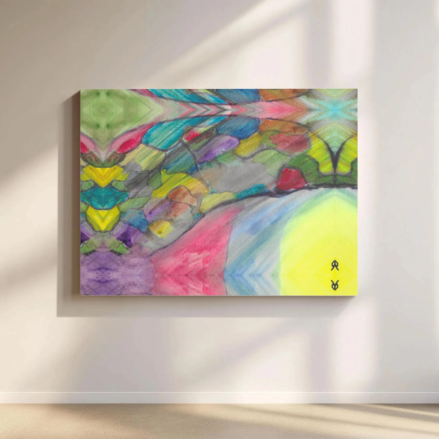 Abstract Watercolor Horizontal Canvas Wall Art | Vibrant Symmetrical Kaleidoscope Design | Premium 1.25" Stretched Gallery Wrap | Modern Living Room Decor Gift