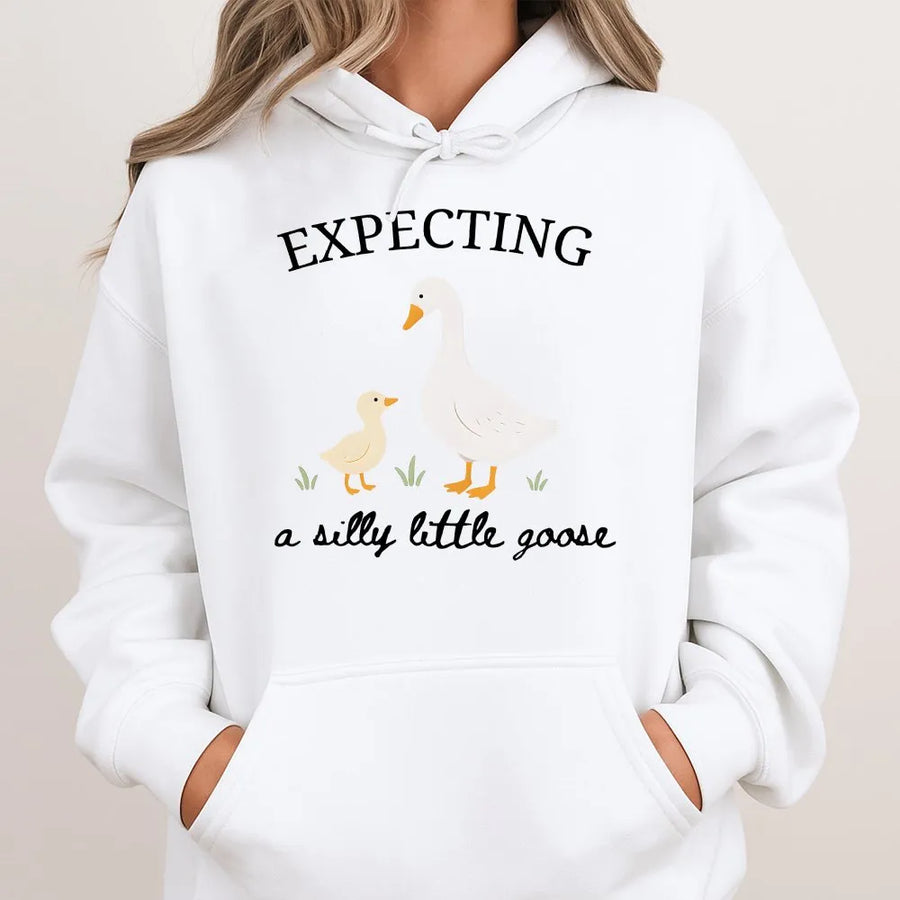 Silly Little Goose Pregnancy Hoodie | Cute Goose Graphic | Soft Cotton Blend | Gift For Mom To Be & Baby Announcement