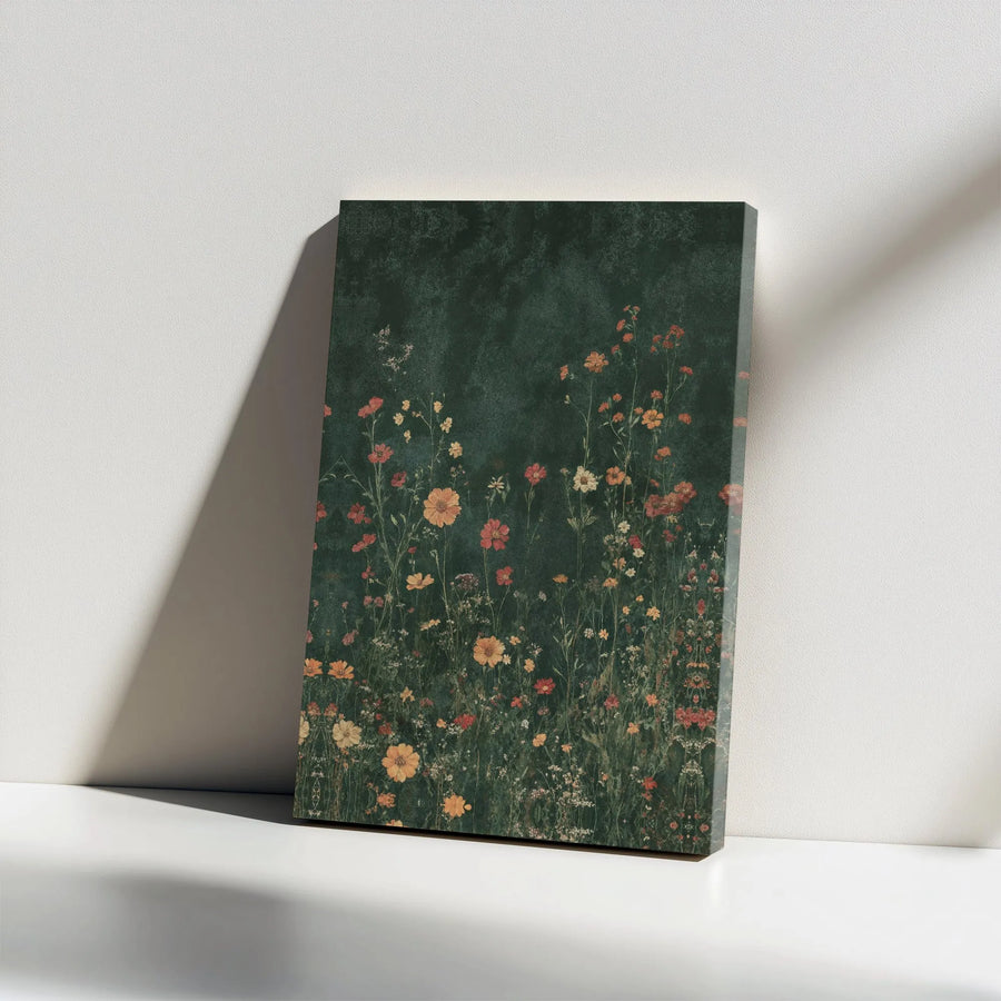 Vintage Wildflower Canvas Wall Art | Moody Dark Botanical Print | Premium Framed Canvas | Dark Cottagecore Home Decor Gift