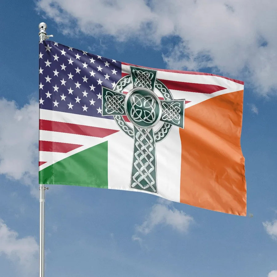 Irish American Flag | Celtic Cross US Ireland Heritage | Double-Sided Polyester | Patriotic Yard Decor Gift