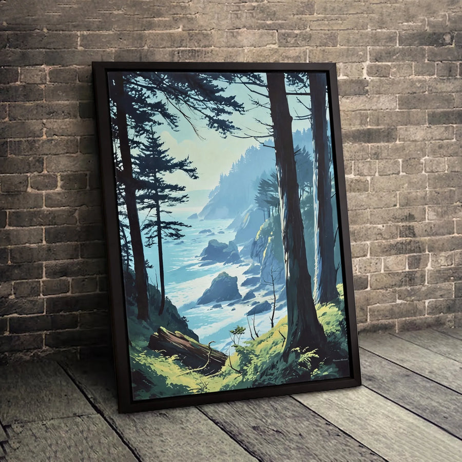 Pacific Northwest Coastal Canvas Wall Art | Moody Forest & Ocean View | Premium 1.25-Inch Gallery Wrap | Nature-Inspired Home Decor Gift