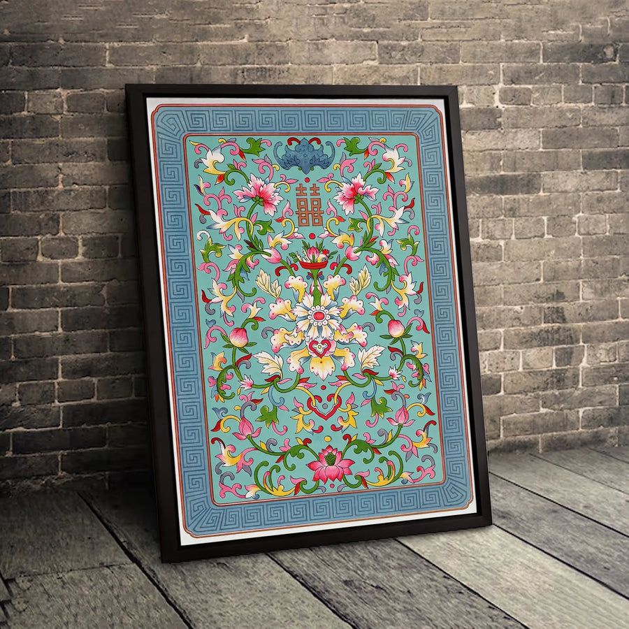 Double Happiness Canvas Wall Art | Traditional Chinese Floral Pattern | Gallery-Quality 1.25-Inch Profile | Asian Home Decor Gift