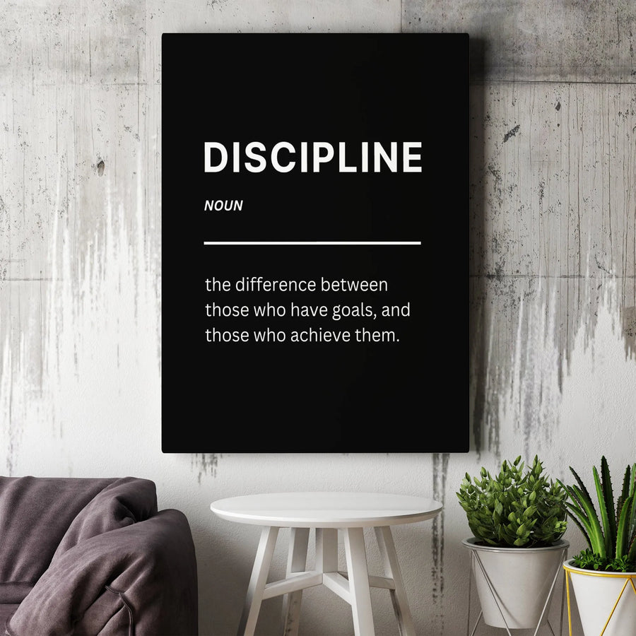 Discipline Definition Canvas Art | Motivational Dictionary Quote Print | Premium Gallery Wrapped Wall Decor | Gift for Gym & Office