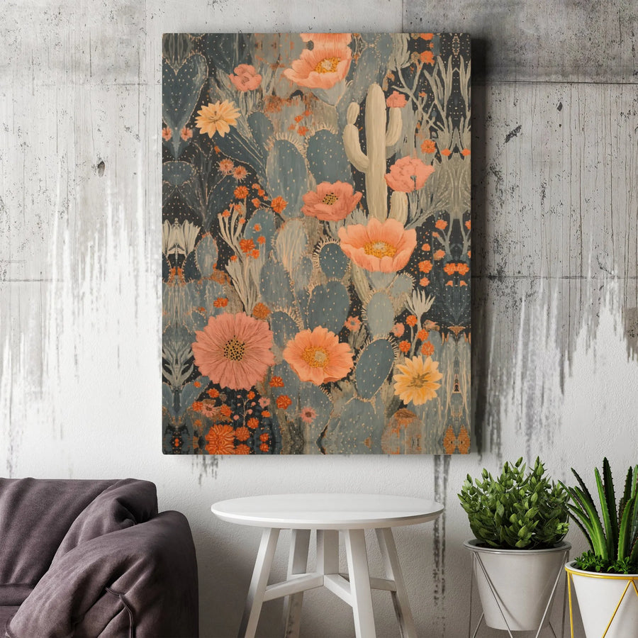 Vintage Botanical Cactus Wall Art | Desert Flower Garden Print | Premium 1.25 Inch Thick Canvas | Boho Home Decor Gift