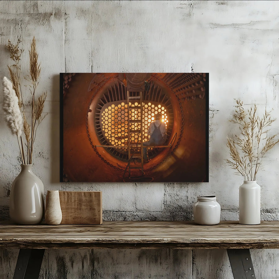 Steam Boiler Worker Canvas Print | Industrial Machinery Photography | 1.25 Inch Gallery Wrap | Large Wall Art Decor for Office or Garage