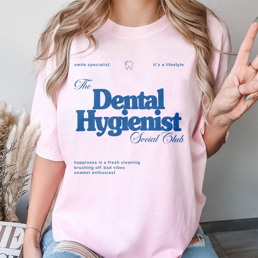 Dental Hygienist Social Club T-Shirt | Smile Specialist Aesthetic Graphic Tee | 100% Cotton Premium Quality | Graduation Gift for Dental Hygienist