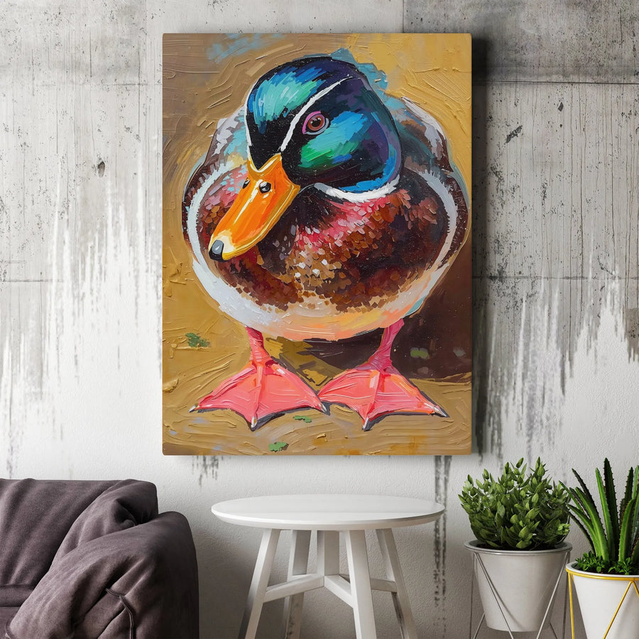 Mallard Duck Canvas Wall Art | Vibrant Painterly Style Print | Premium Gallery Wrapped Canvas | Gift for Nature Lover & Rustic Cabin Decor