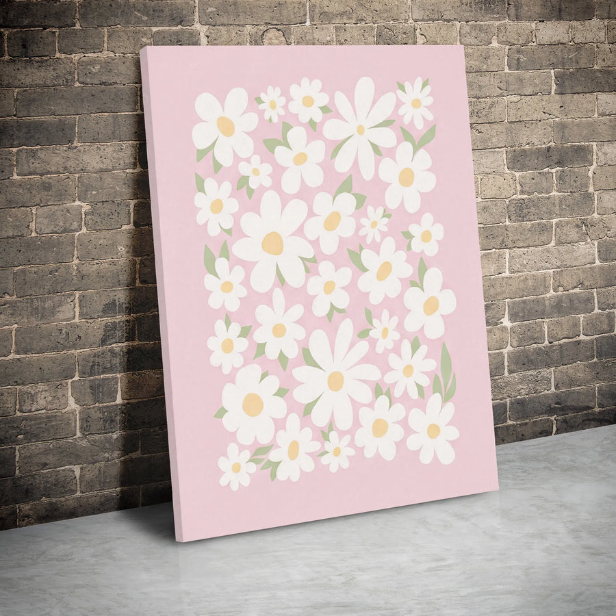 Pink Daisy Floral Canvas Wall Art | Aesthetic Minimalist Botanical Print | Premium 1.25" Gallery Wrap | Boho Home Decor Gift For Her