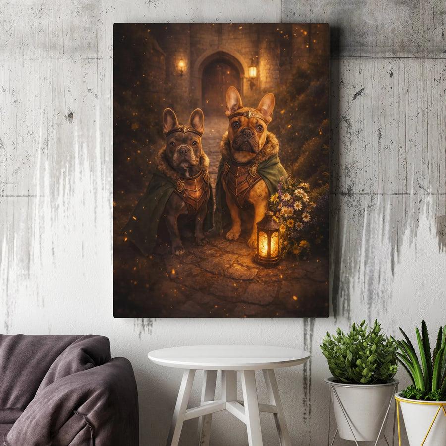 French Bulldog Canvas Art | Medieval Warrior Frenchie Portrait | Premium Gallery Wrap | Unique Fantasy Dog Lover Gift