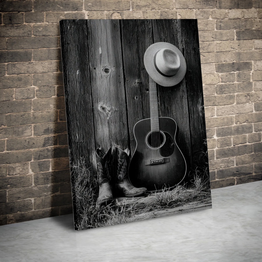 Country Music Wall Art | Western Acoustic Guitar & Cowboy Boots Print | Gallery-Quality 1.25 Inch Canvas | Rustic Farmhouse Decor Gift