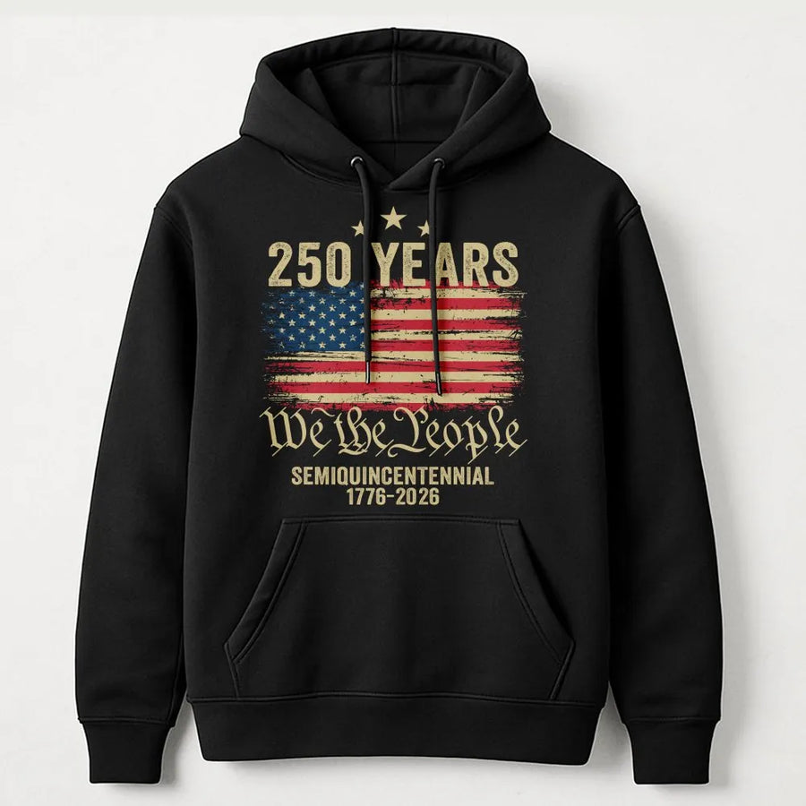 America 250th Anniversary Hoodie | We The People Distressed USA Flag | Premium Cotton Blend Sweatshirt | Patriotic Gift 1776-2026