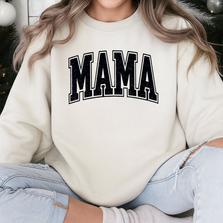 Mama Sweatshirt | Varsity Letter Graphic Print | Cotton Polyester Blend | Cozy Motherhood Gift for New Moms and Wife