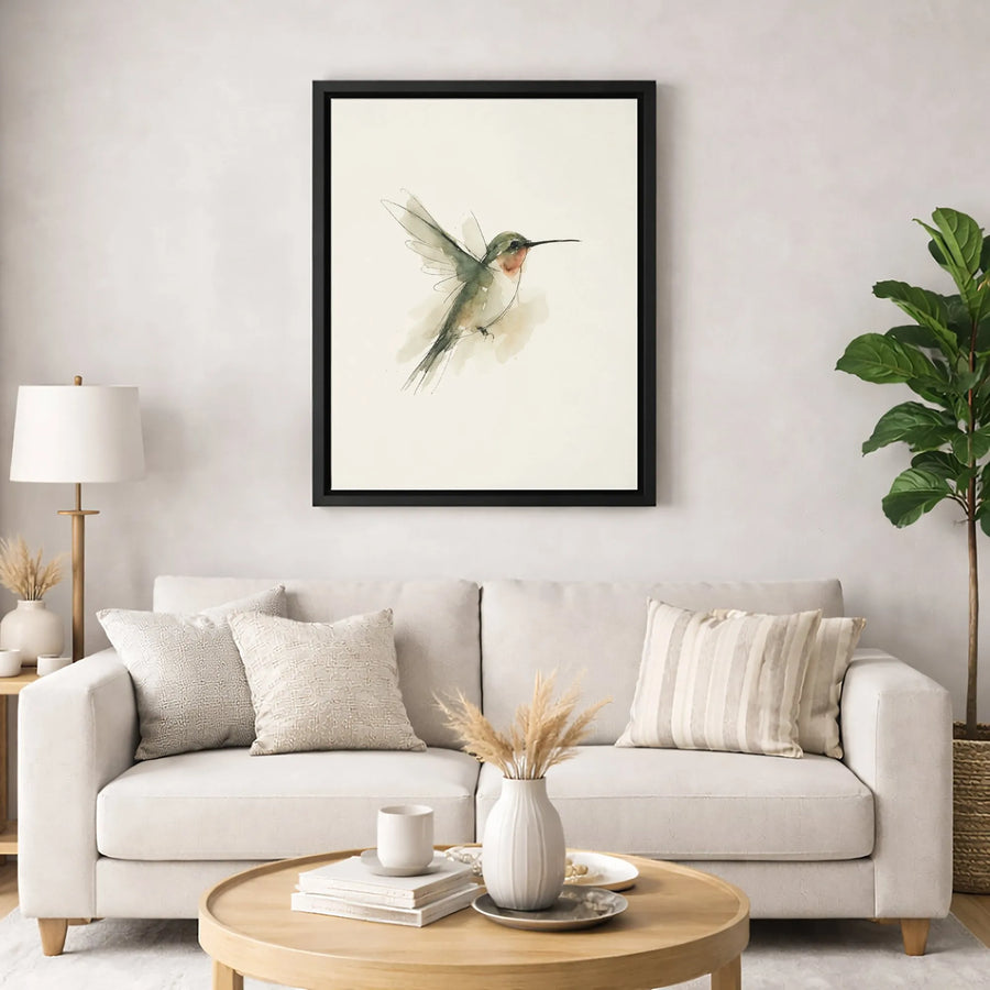 Hummingbird Wall Art | Minimalist Watercolor Sketch | Premium Gallery-Wrapped Canvas | Nature-Inspired Home Decor Gift