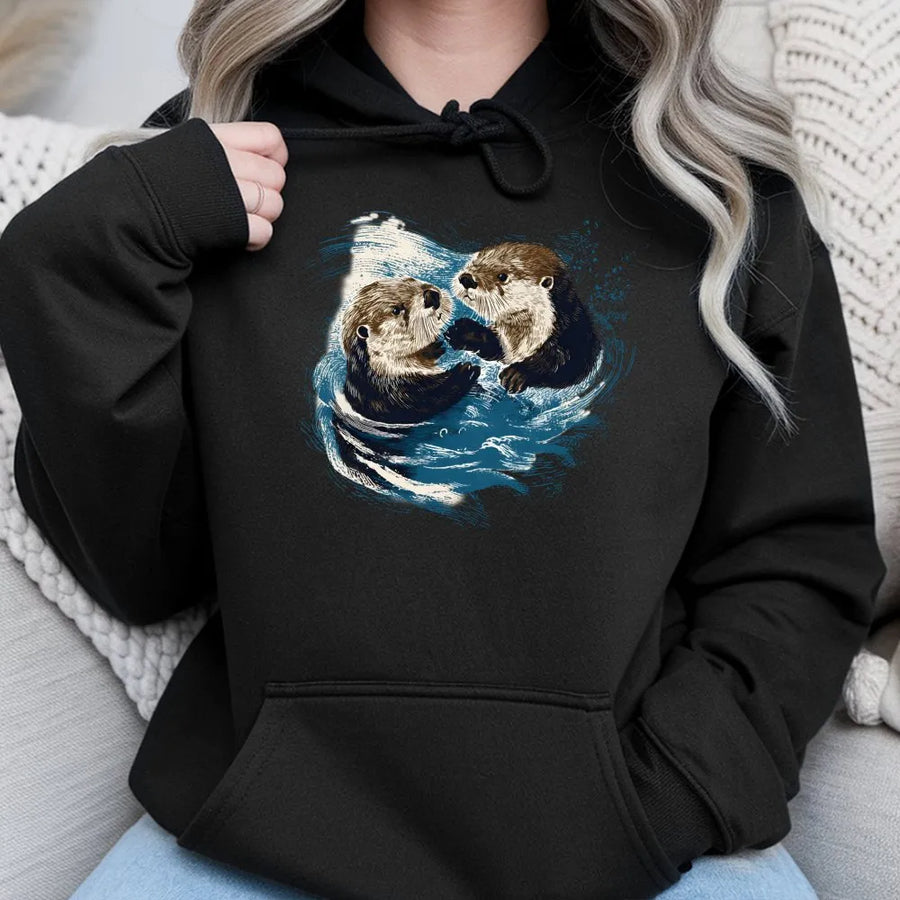 Otter Hoodie | Vintage Graphic Wildlife Art | Soft Cotton-Poly Blend | Unisex Gift for Ocean Animal Lovers