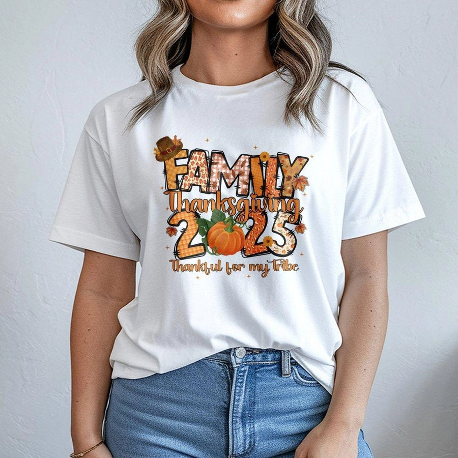 Family Thanksgiving 2025 T-Shirt | Thankful For My Tribe Fall Graphic | Premium 100% Cotton Tee | Matching Holiday Gift For Friends And Family