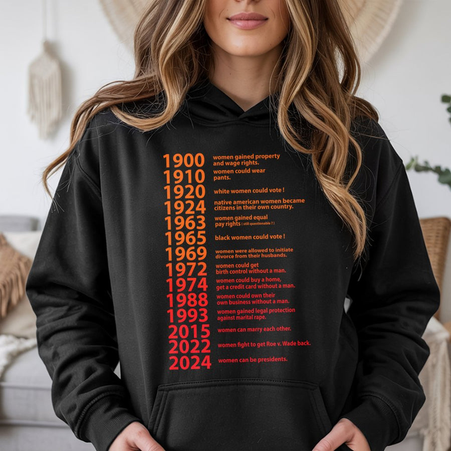 Feminist Rights Timeline Hoodie | Women's History Educational Graphic | Premium Cotton Blend | Empowering Equality Gift for Activists