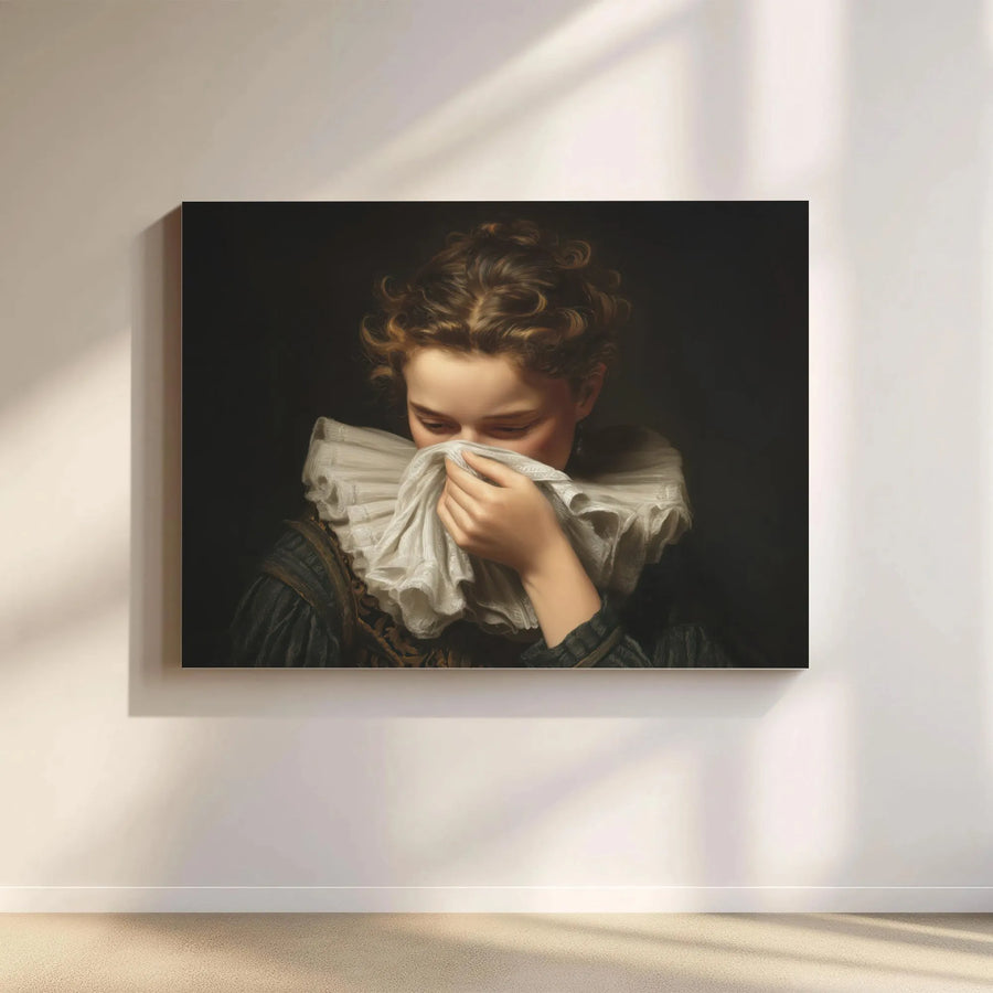 Renaissance Portrait Canvas Wall Art | Emotional Baroque Boy in Ruff Collar | Premium Gallery Wrapped Print | Moody Fine Art Home Decor Gift