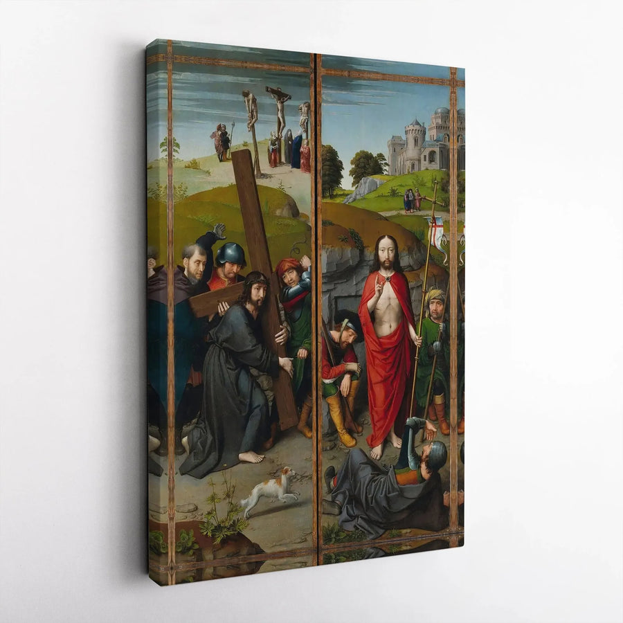 Hans Memling Diptych Wall Art | Christ Carrying The Cross and Resurrection | Premium Gallery Wrapped Canvas | Religious Home Decor Gift
