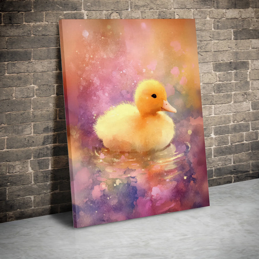 Duckling Canvas Wall Art | Watercolor Baby Duck Painting | Premium Frameless Canvas Print | Cute Gift for Kids Room & Nursery Decor
